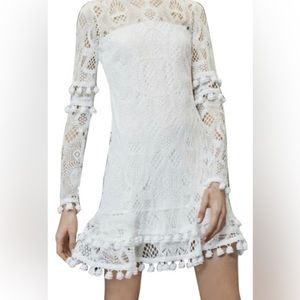 Alexis Liana crochet lace and pom-pom white and off-white dress size M